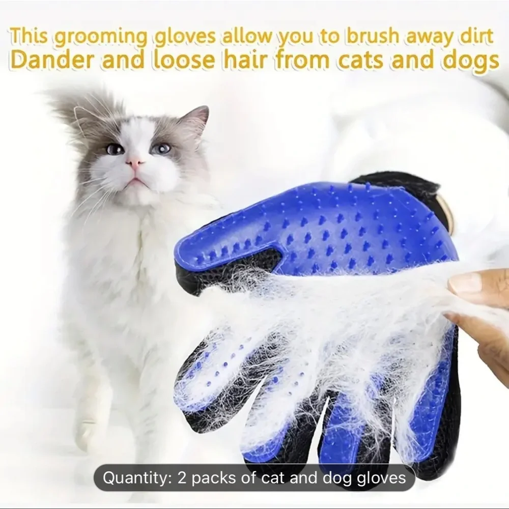 Dog and cat Grooming Gloves One Pair of Blue & Black, Hair/Fur Shedding Mitts